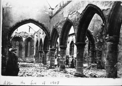 Kirkby Malzeard Church  Morning after fire of 1908