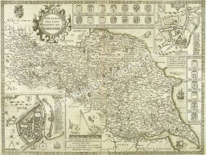 Historic map of the North and East Ridings of Yorkshire 1610