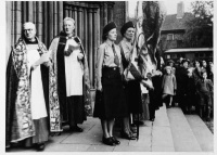 Girl Guides parade on the steps of Ripon Cathedral